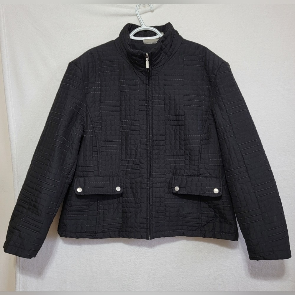 Jane Ashley Casual Lifestyle Black Quilted‎ Zip Up Jacket Womens XL RN 59451